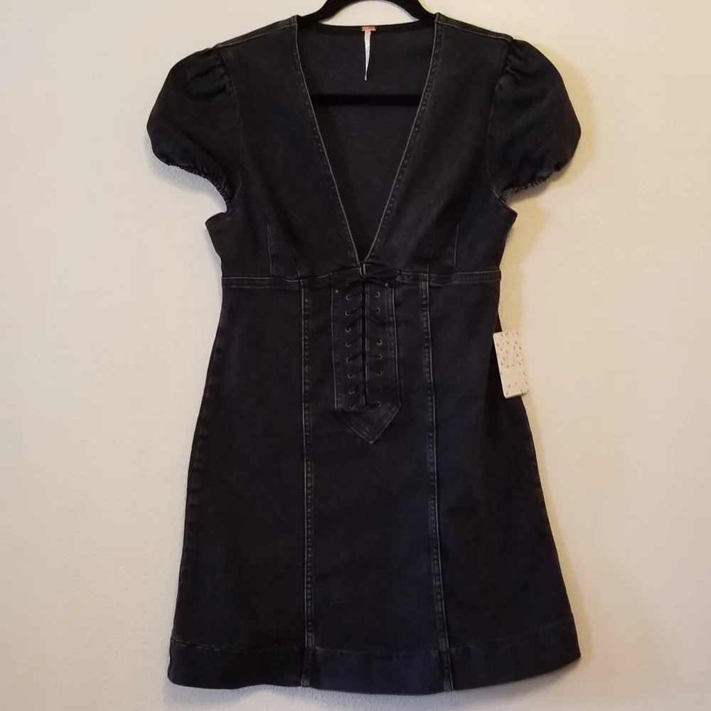Free People Something Sweet Mini black denim dress - Picture 4 of 8